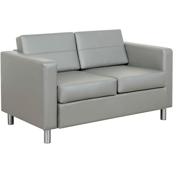 Interion By Global Industrial Interion Antimicrobial Upholstered Leather Loveseat, Gray 695736GY-AM - main